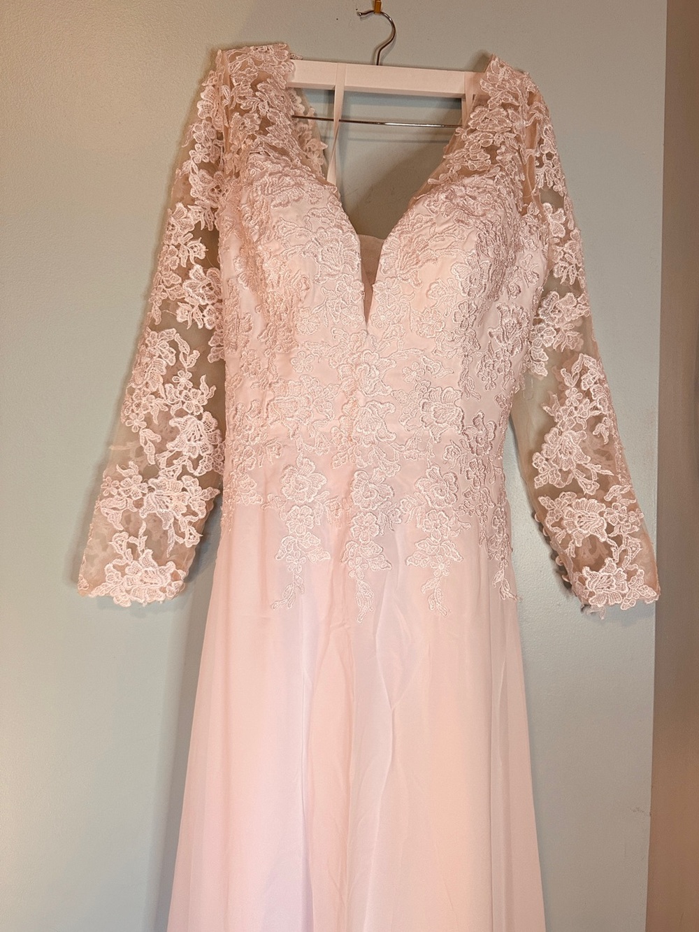 Lace V-Neck Long Sleeve Wedding Gown with lace long sleeves